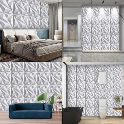Weiße 3D Wandpaneele Wandverkleidung 12 Stück Deko Raute 50 x 50 cm