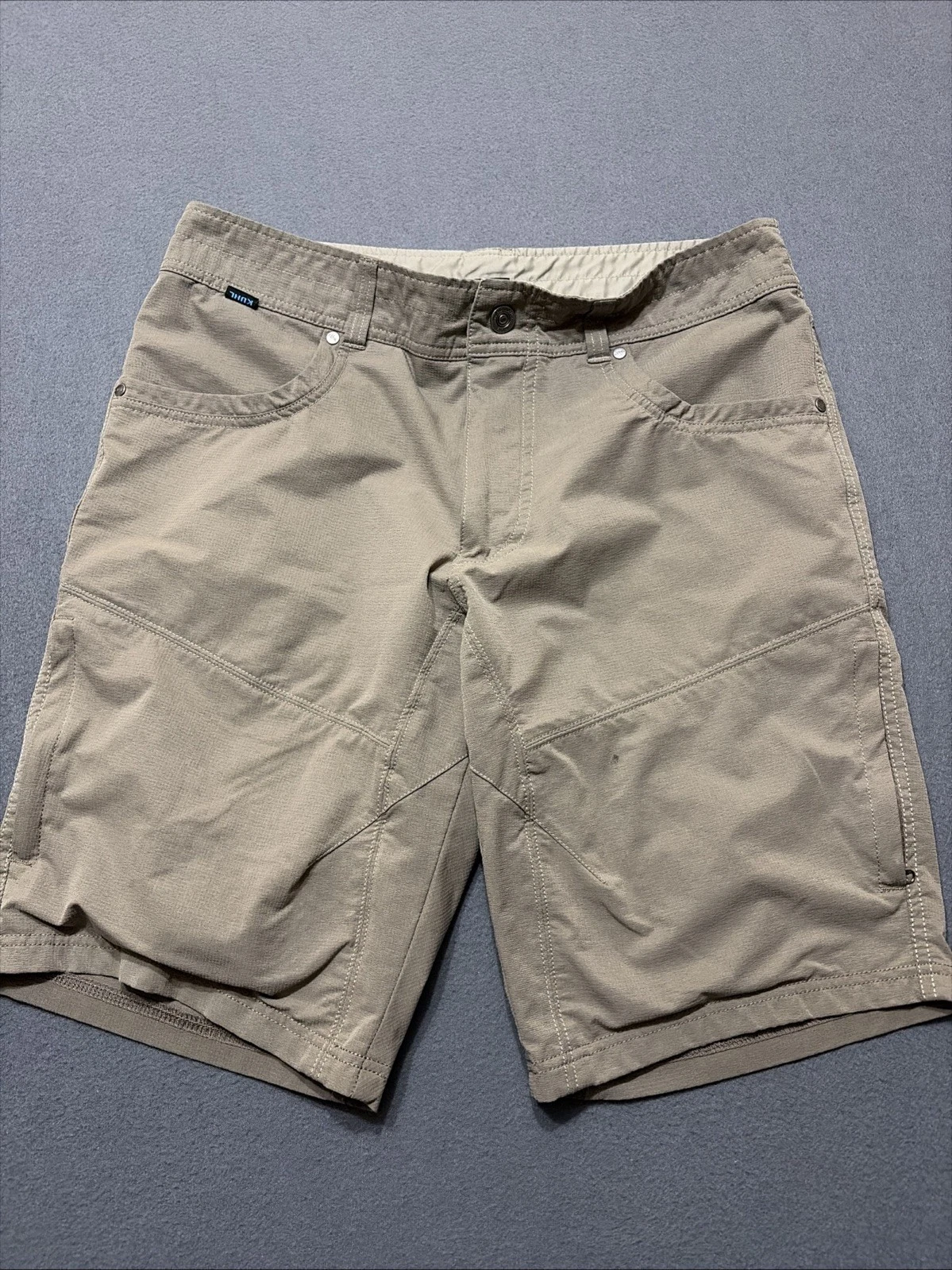 Kuhl Renegade Shorts Olive Tan Stretch Nylon Hiking Utility Men’s 34 Small Stain