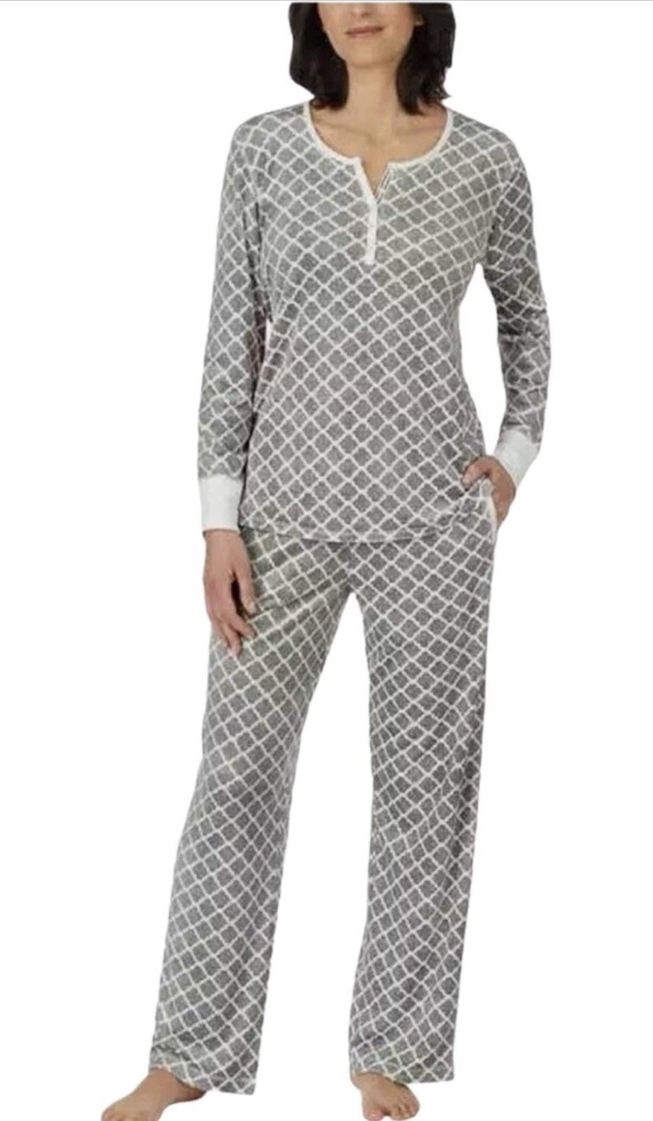 Nautica 2 PC Sleepwear Set Pajama Silky Stretch Fleece MEDIUM Gray Medallion