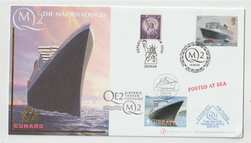 16/4/2004 UK GB Cover ~Historic Tandem Crossing Queen Mary 2 & Queen Elizabeth 2