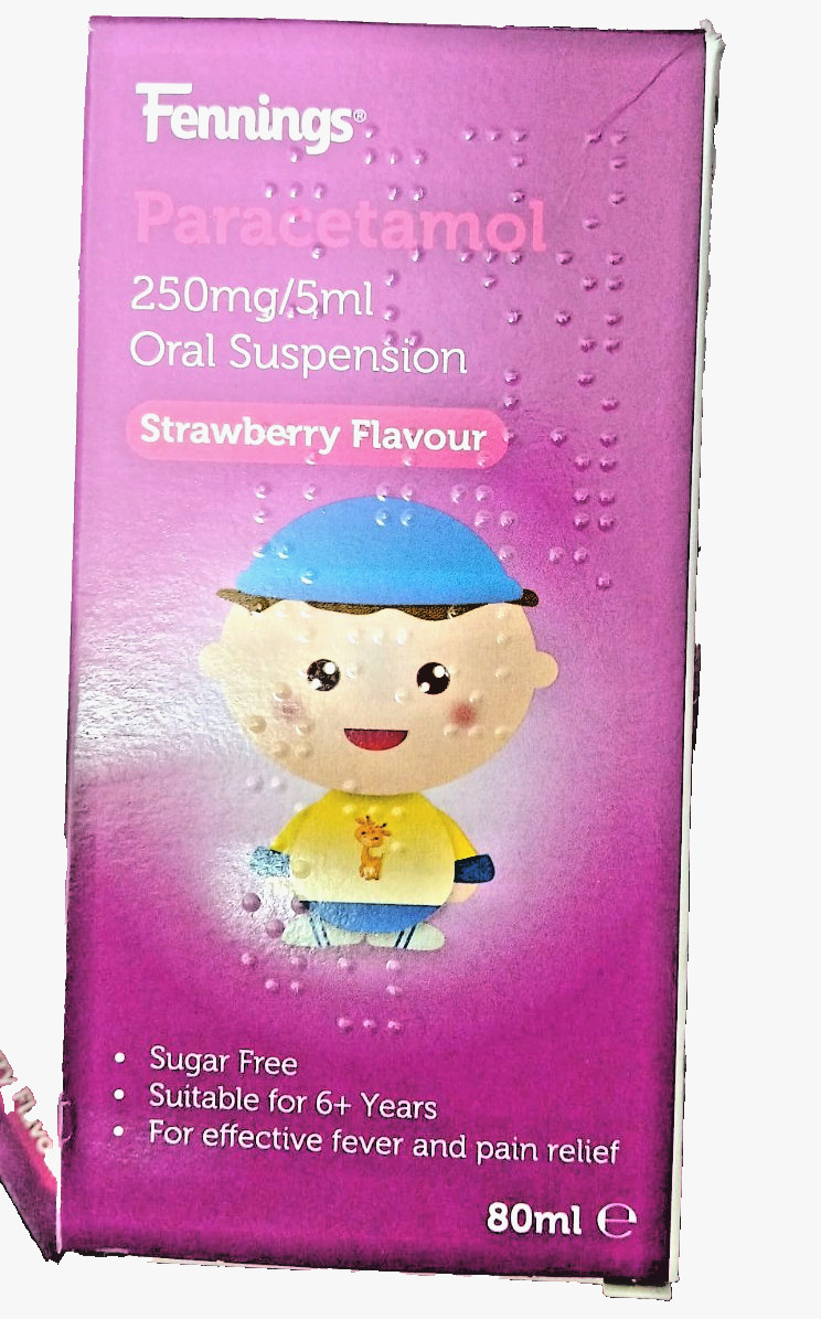 PARACETAMOL ( Calpol 6+ Cold Flu Fever Pain Relief Sugar Free Strawberry  80ml