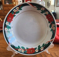 Deck the Halls Soup Salad Bowl (s) 8" Tienshan Stoneware White Red Green Gold !