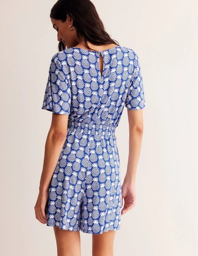 Boden Smocked Jersey Playsuit Romper Shorts Blue White Pineapple 2P 12 Petite - Picture 10 of 10