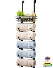 6 Tier Over The Door Towel Rack Wall Mounted Towel Holder with Metal Shelf Black