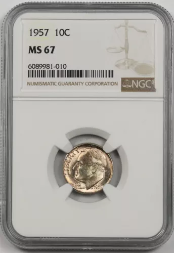 1957 10C NGC MS 67 (Toned) Roosevelt Dime 