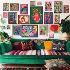 Colorful Gallery Wall Set of 20, maximalist wall art, botanical digital download