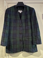 Vintage Liz Claiborne Blazer Jacket Green/Blue Plaid Size 12 Wool Blend
