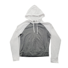 New Victorias Secret PINK Small Full Zip Hoodie Gray White Sweatshirt Raglan Top