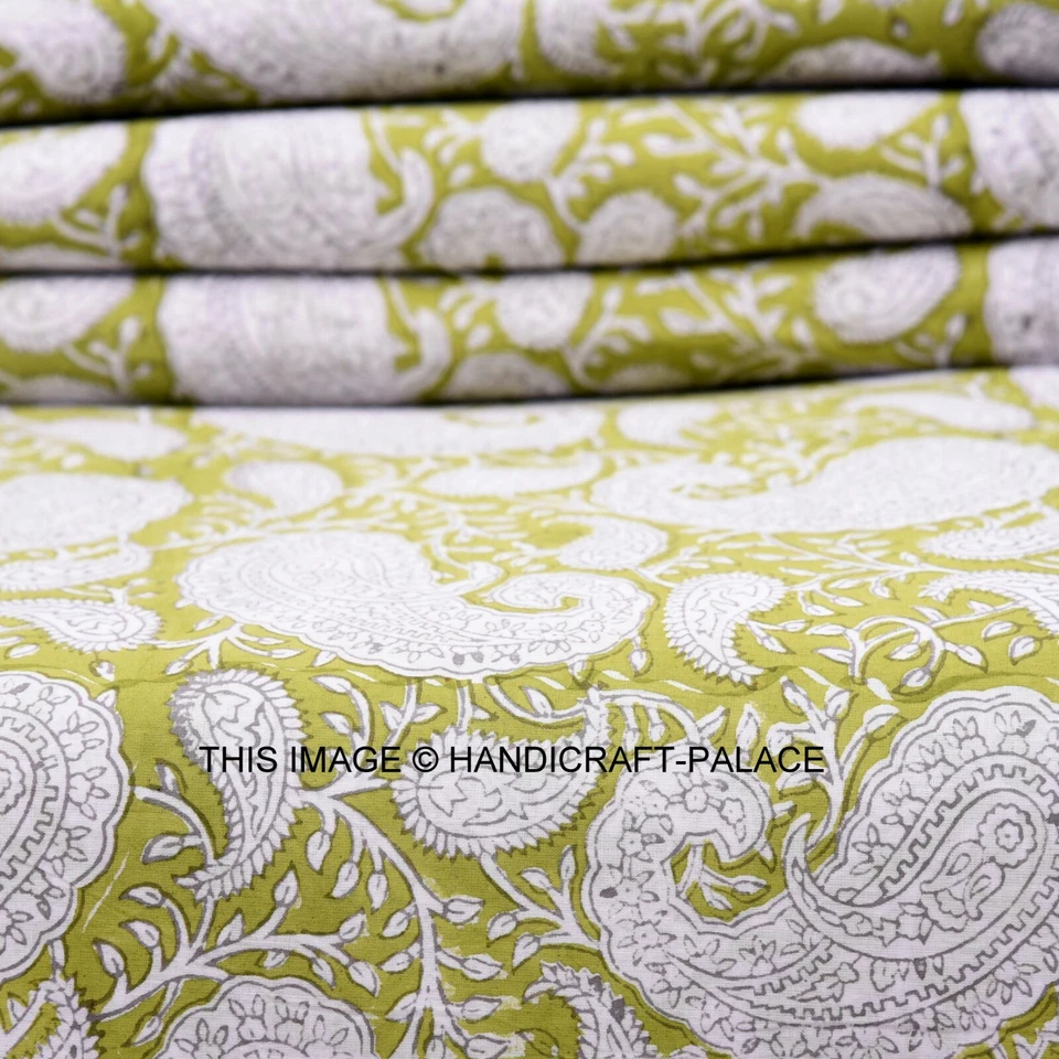 Material de vestido indio con estampado de bloques de tela de algodón de cachemira con estampado de bloques a mano de 3 yardas Foto 3 de 3