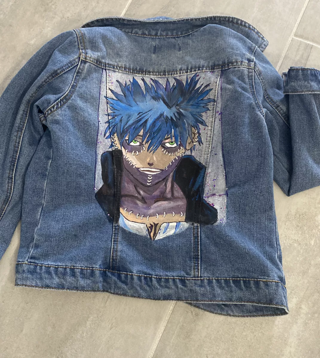 Custom Handpainted Halloween Pumpkin Distressed Denim Jacket Sz Medium