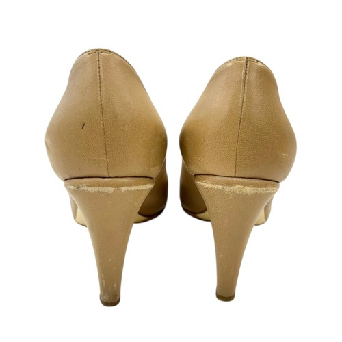 CHANEL Beige Leather Camellia Flower High Heel Shoes Size 38.5 - Picture 4 of 23