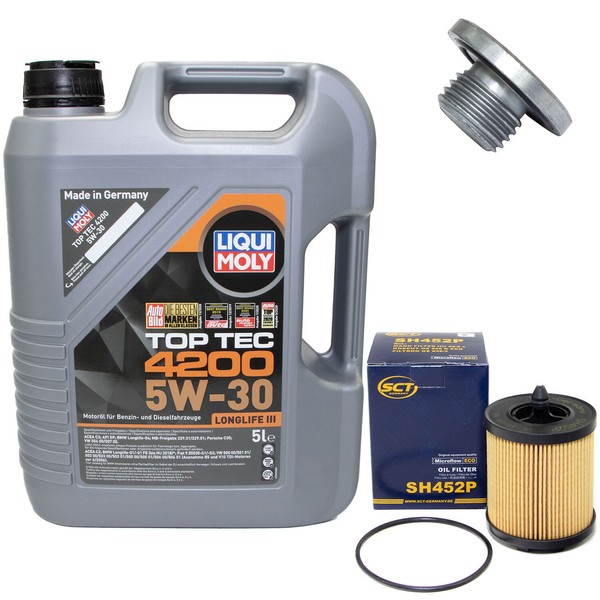 MotoröL Set 5W-30 5 Liter + ÖLfilter SH 452 P + Schraube FüR Opel Vectra B 2.2-image