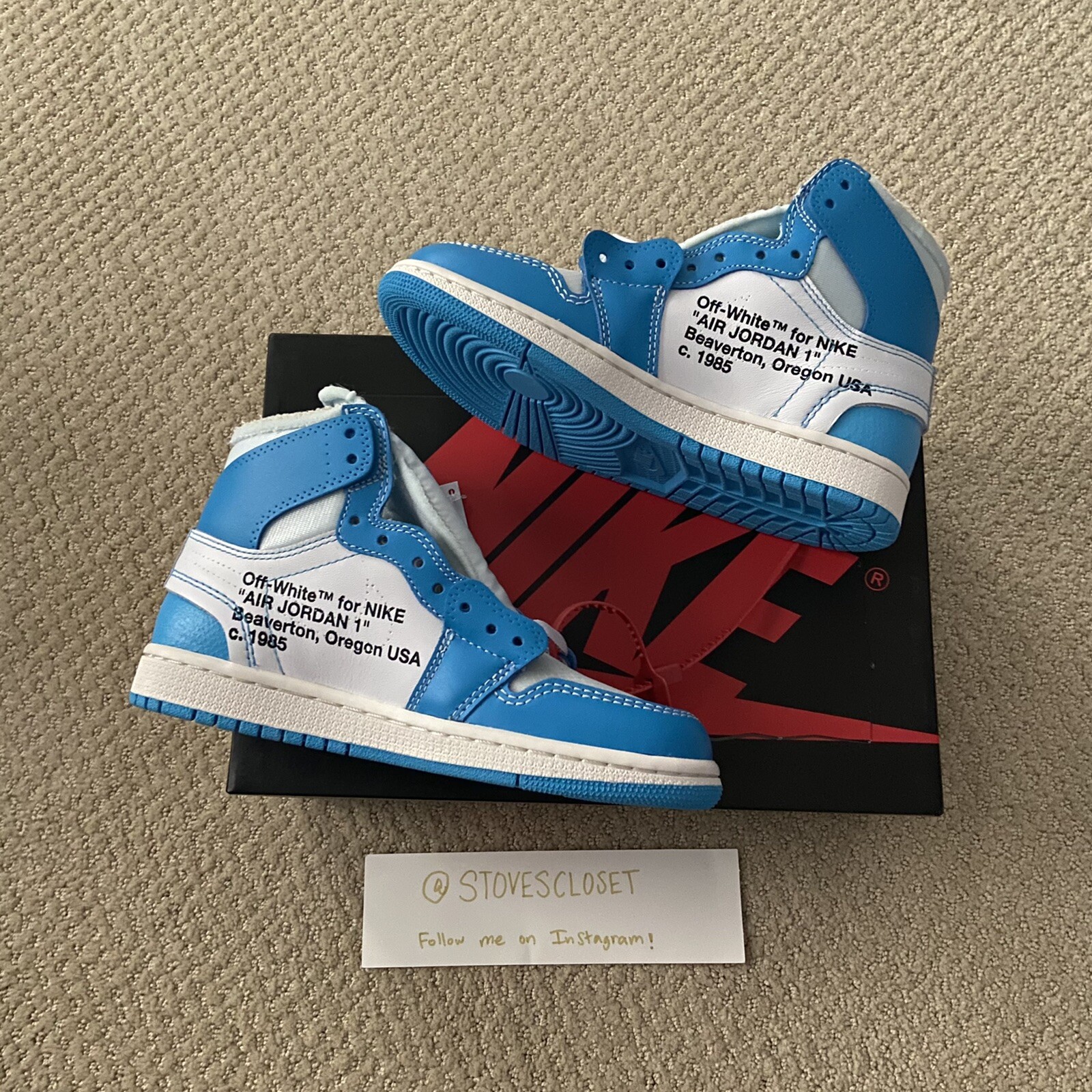 Off White Nike Air Jordan 1 Unc University Blue Size 4 5 Aq0818 148 Authentic Ebay