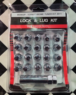 1/2'' CHROME ACORN SEAT SPLINE TUNER 7 SPLINE LOCK LUG NUT SET OF 20 PLUS KEY