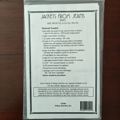 Indygo Junction "Jacket from Jeans" Sewing Pattern IJ445 - Upcycled Style 🌟 - Picture 4 of 6