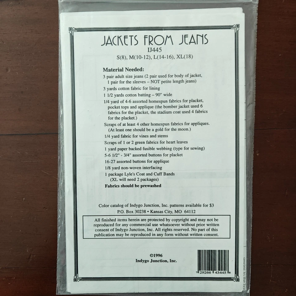 Indygo Junction "Jacket from Jeans" Sewing Pattern IJ445 - Upcycled Style 🌟 - Image 4 of 4