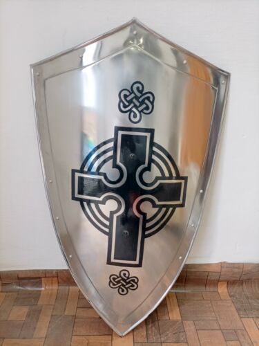 Mittelalterlich 61cm Meliert Shield Battle Bereit Armor Metall Schild - Photo 1/5