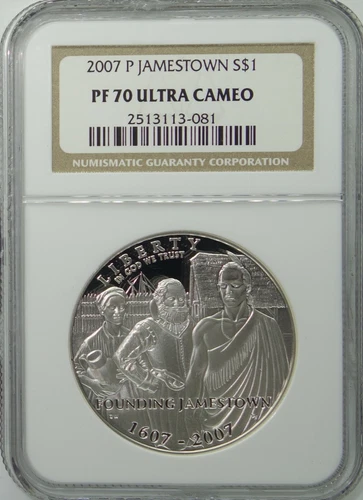 2007-P Jamestown 400th Anniversary Commemorative $1 Silver Coin, NGC PF70 PF-70