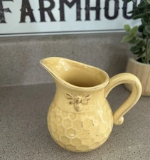 Boston International Embossed Stoneware Honeycomb Honey Bee Creamer Gold Color