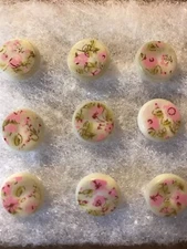 Vintage round plastic buttons with flower design on a shank  (  9 pc ) size 22L