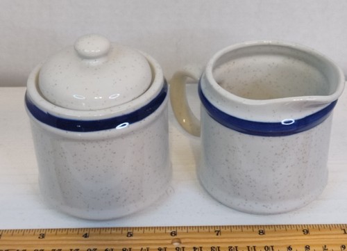 Zuccheriera e crema in gres blu e bianco macchia Northcraft gres vintage Giappone - Foto 2 di 11