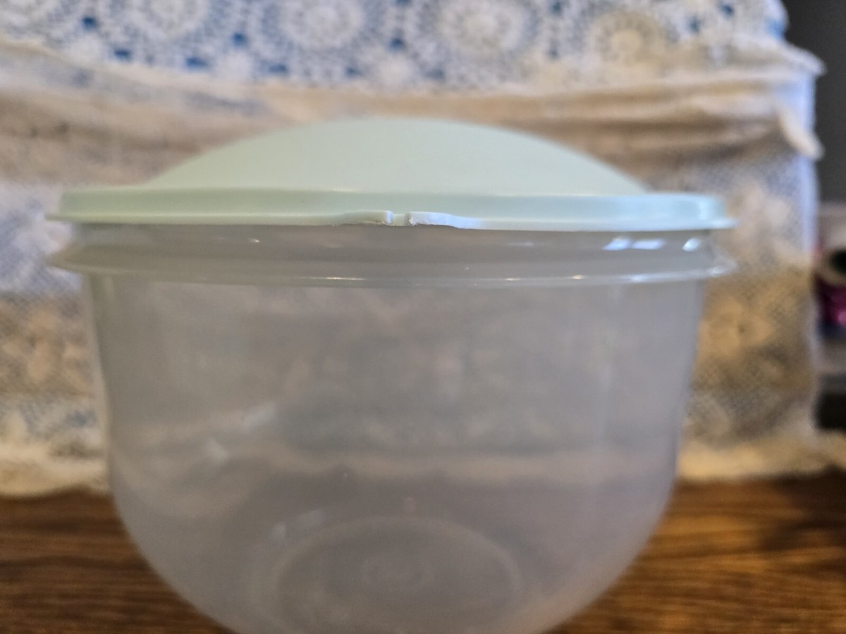 Vintage Tupperware Round Storage Container Blue Lid Clear | eBay