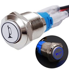 16mm 12V Car Speaker Horn Momentary Push Button Switch Blue LED Lighted for Boat