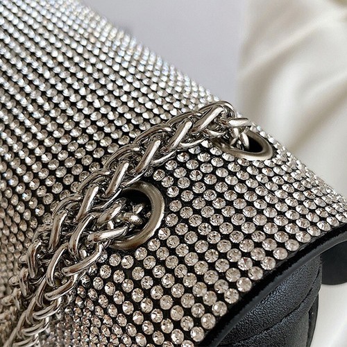 Silber Clutch Damen Abend Schultertasche Strass Kristall Party Kette Geldbörse - Bild 10 von 24