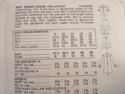BUTTERICK 3579 VTG 70s Dress loose midi Aline V Ties Blouse Shirt Skirt 16 UNCUT - Picture 6 of 8