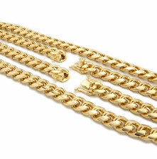 10mm Miami Cuban Link Chain Necklace Box Clasp Bracelet Various 14K Gold Plated.
