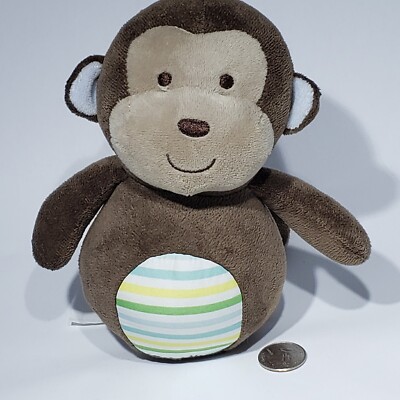 Carter's Plush Wobble Monkey Chime Baby Lovey Striped Tummy #61703 2015