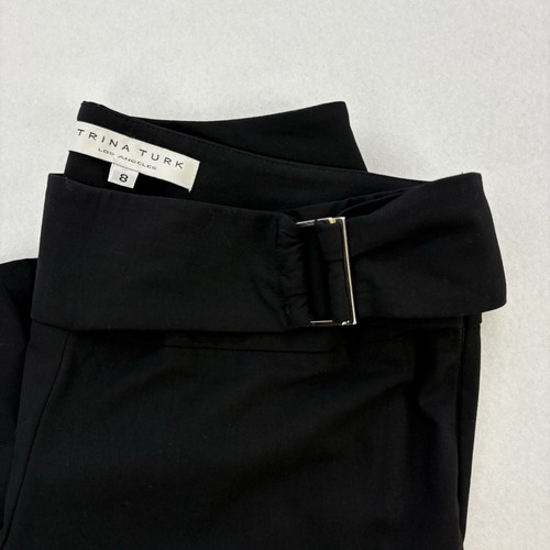 Trina Turk Black Y2K Dress Pants Mid Rise Wide Leg Women's 8 Side Buckle - Picture 11 of 17