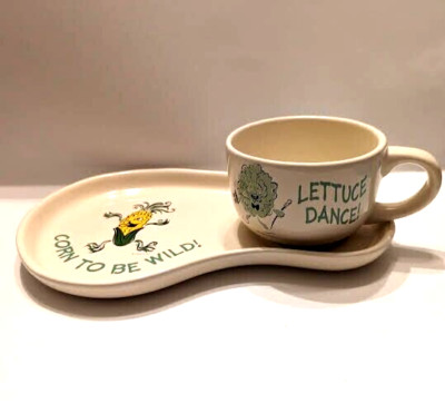Corn To Be Wild Lettuce Dance Ceramic Large Soup Cup and Plate Set 2003