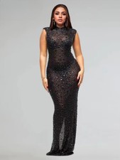 Diamonds Hot Rhinestones O-neck Sleeveless Long Dress Evening Prom Maxi Dresses