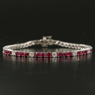 10 Karat Rund geschnittenes Labor erstellt rot Rubin Damen Luxus Tennis Armband 7 Zoll 925 Silber