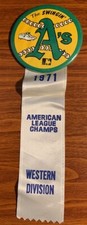 Vintage The Swingin' A's 1971 Western Division Button & Ribbon Free Shipping