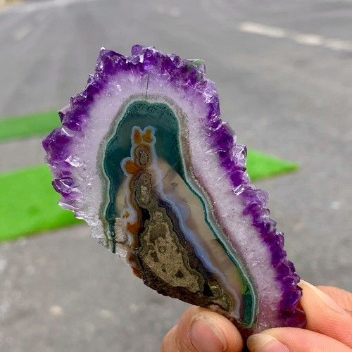 44G Ametista Agata Naturale Alta Qualità Quarzo Grappolo Fetta Cristallo Minerale - Foto 17 di 24