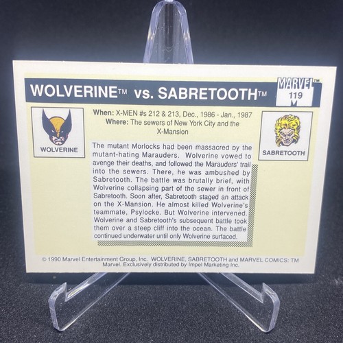 1990 Marvel Comics Serie 1 Karte berühmte Schlachten Wolverine vs Sabretooth neuwertig Vintage - Bild 2 von 2