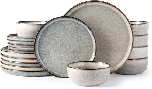 Scratch-Resistant Stoneware Plates and Bowls Set - Dishwasher & Microwave Safe