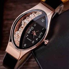 Stylish Black Quartz Watch PU Leather Strap, ...