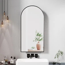 Arched Medicine Cabinet Bathroom Mirror Cabinet Black Metal Framed Wall Mounted