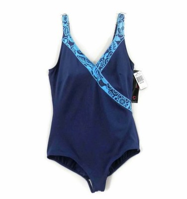 Roxanne Navy Blue With Hawaiian Print Trim Vintage Swimwear 24 46c 359 Ebay