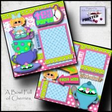 ALICE IN WONDERLAND tea cups ride 2 premade scrapbook pages paper CHERRY 0077