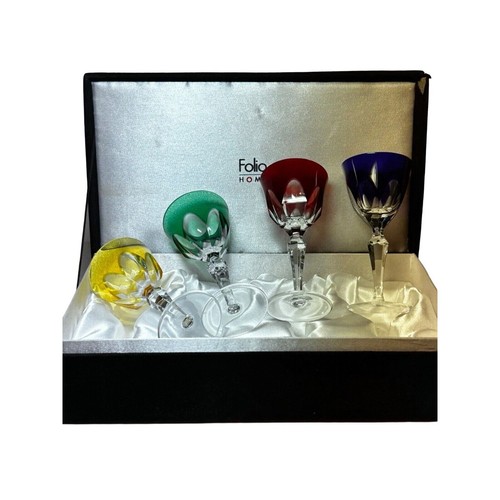 Ajka Design Guild Crystal Wine Glasses 4 In Box Amber, Emerald, Ruby, Cobalt - Picture 2 of 9