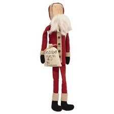 New Primitive SANTA DOLL NO PEEKING Cloth Red Vintage Look 20"T Christmas Aged