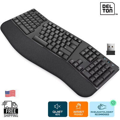 Delton KB200 Ergonomic Design Wireless Wrist Rest Keyboard,USB Dongle - Black