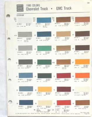 1980 CHEVROLET TRUCK GMC TRUCK MARTIN SENOUR  COLOR PAINT CHIP CHART ALL MODELS 