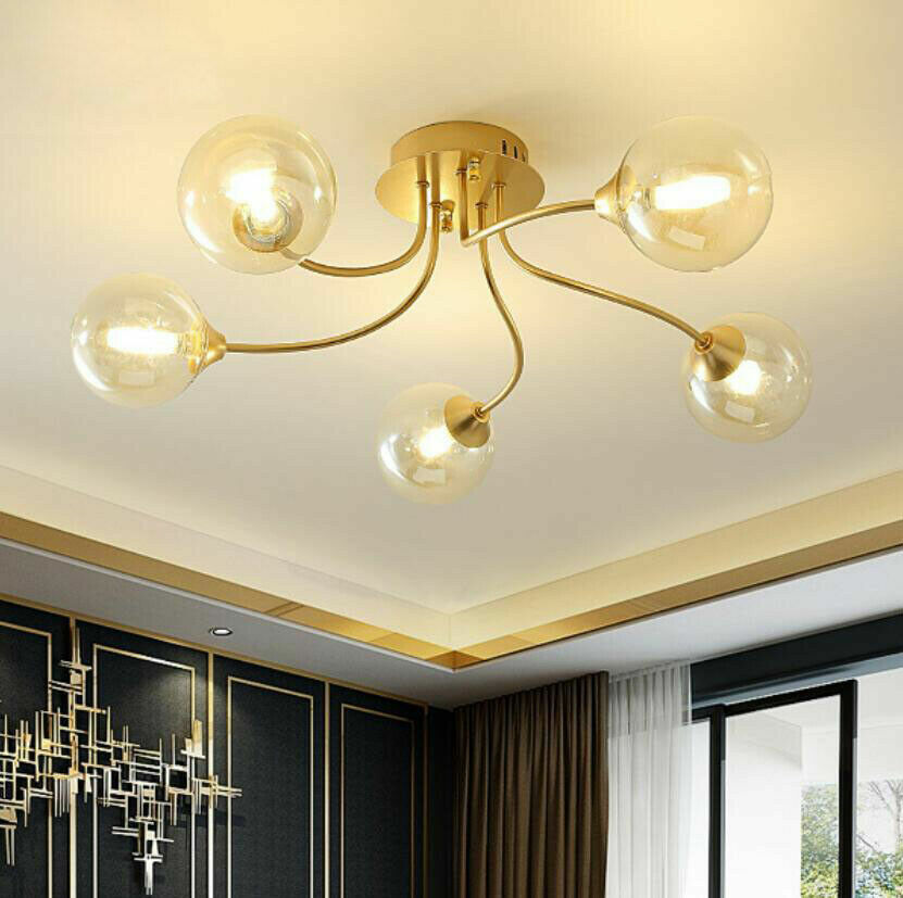 LED Cognac Glass Ceiling Light Bedroom Restaurant Living Room Chandelier Lamp Yc
