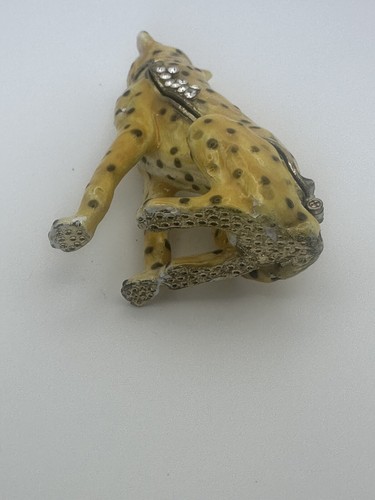 Vintage Juwel Limoges-Stil aufklappbar sitzender Gepard/Leopard Schmuckschatulle Magnetverschluss - Bild 6 von 9