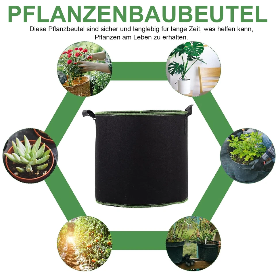 3-10X PFLANZSÄCKE MIT HENKELN PFLANZTASCHE GROW PLANT BAGS PFLANZBEHÄLTER 11-30L - Bild 4 von 4